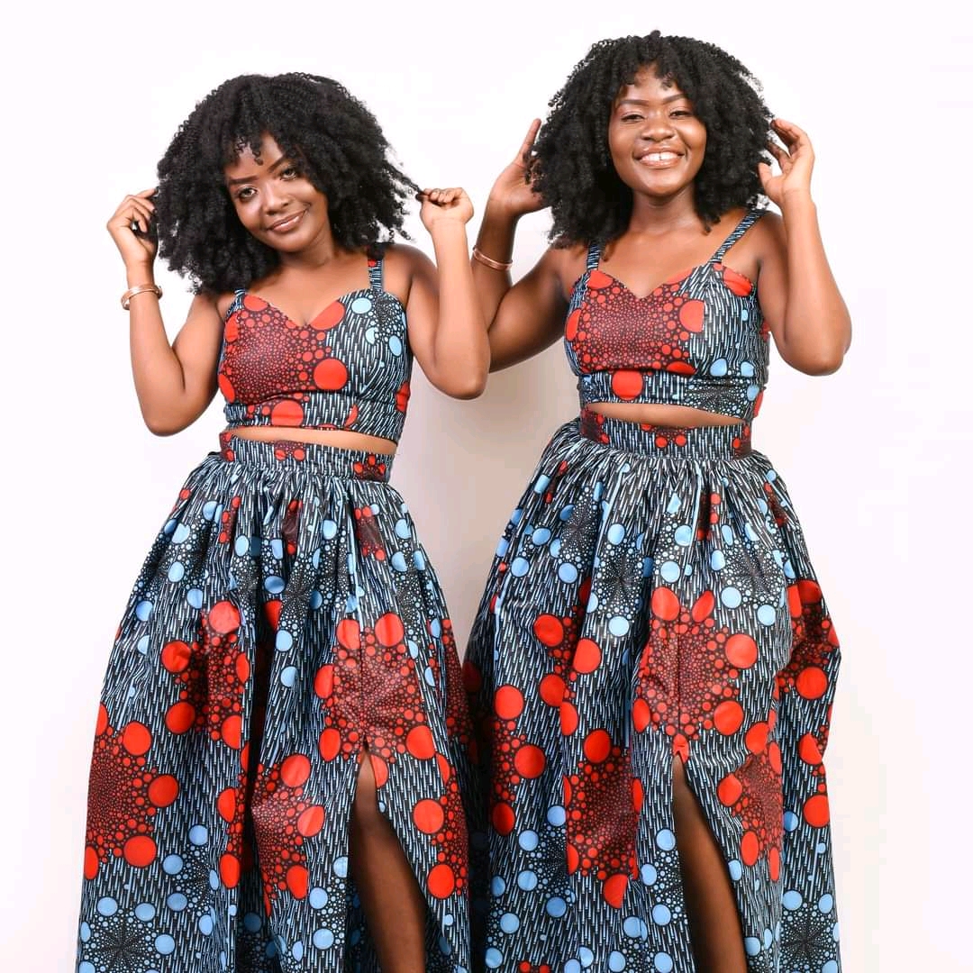 Together in matching patterned dresses